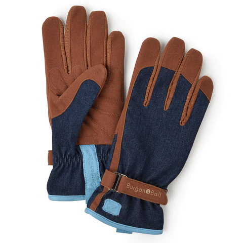 Denim and Leather Gardening Gloves L/XL