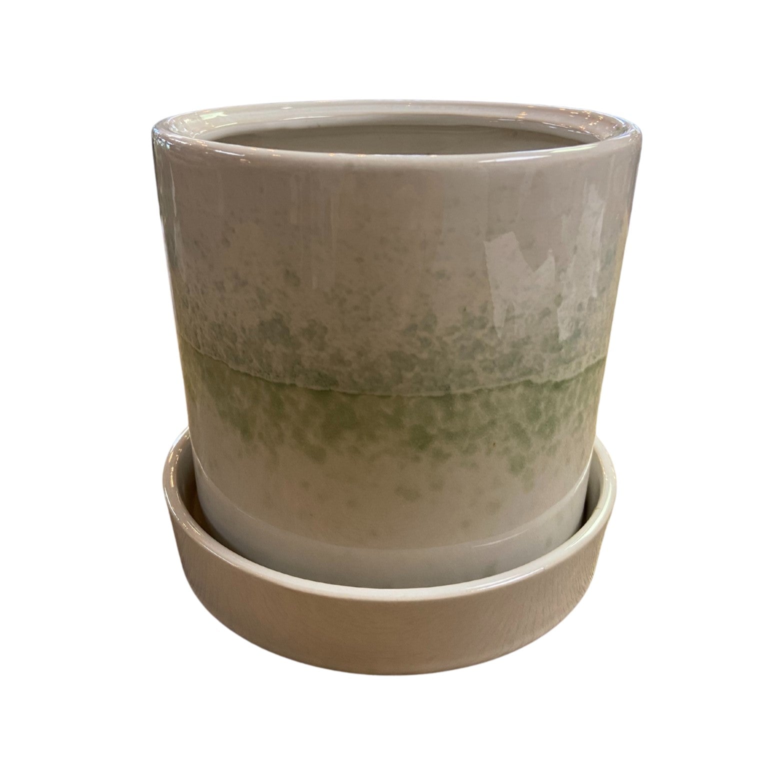 Green Stoneware Pot w/ Saucer